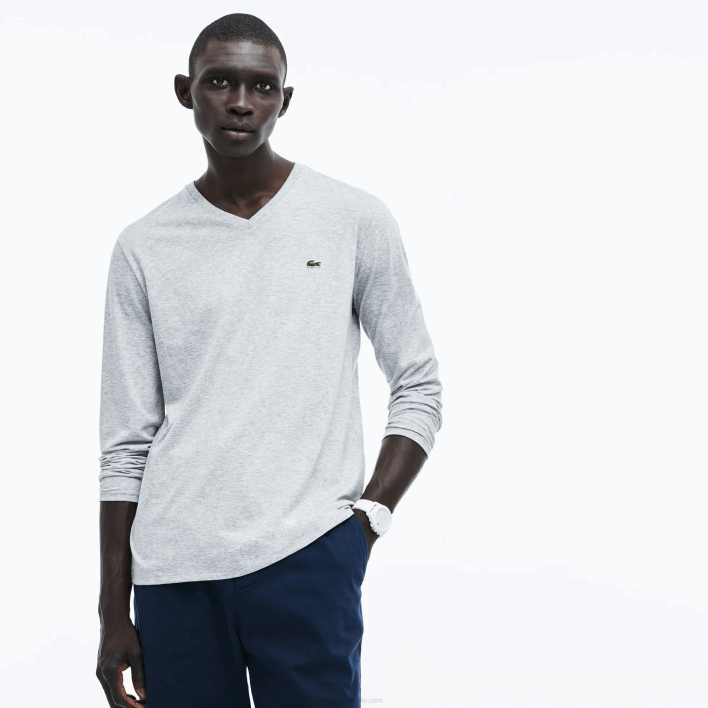 Lacoste V-Neck Lightweight Pima Cotton Jersey T-Shirt 646T677 Grey Chine CCA Men