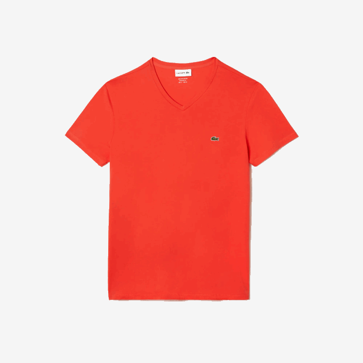 Lacoste V-Neck Pima Cotton Jersey T-Shirt 646T39 Orange 02K Men