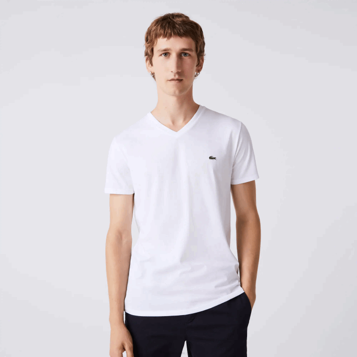 Lacoste V-Neck Pima Cotton Jersey T-Shirt 646T40 White 001 Men