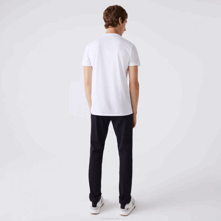 Lacoste V-Neck Pima Cotton Jersey T-Shirt 646T40 White 001 Men
