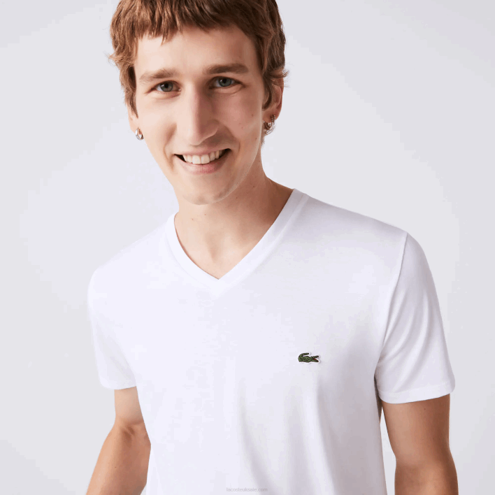 Lacoste V-Neck Pima Cotton Jersey T-Shirt 646T40 White 001 Men