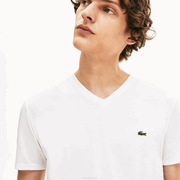 Lacoste V-Neck Pima Cotton Jersey T-Shirt 646T40 White 001 Men