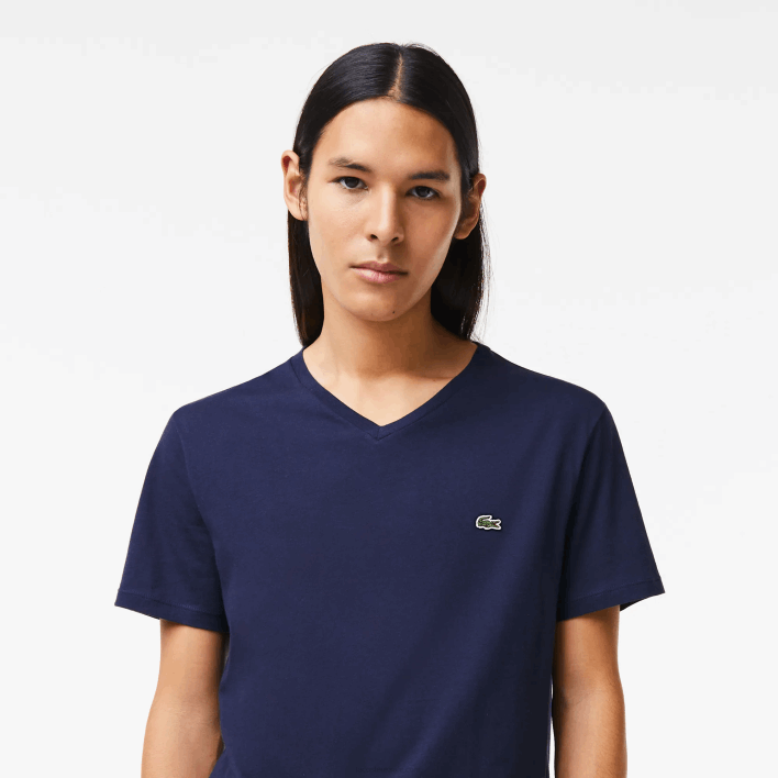Lacoste V-Neck Pima Cotton Jersey T-Shirt 646T42 Navy Blue 166 Men