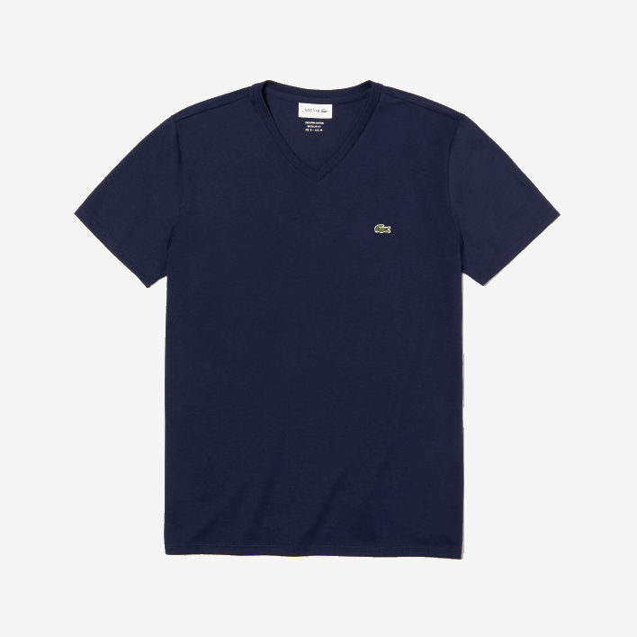 Lacoste V-Neck Pima Cotton Jersey T-Shirt 646T42 Navy Blue 166 Men