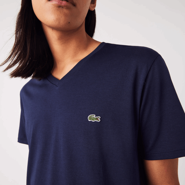 Lacoste V-Neck Pima Cotton Jersey T-Shirt 646T42 Navy Blue 166 Men