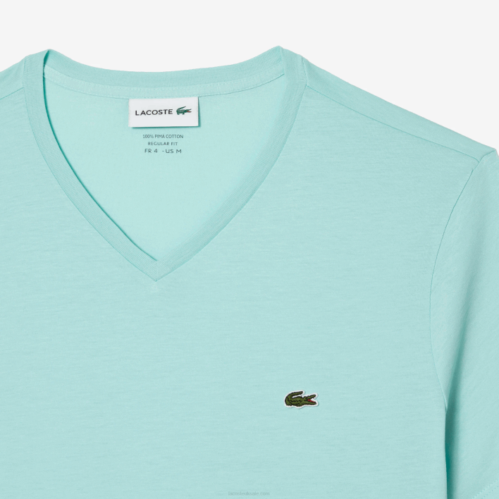 Lacoste V-Neck Pima Cotton Jersey T-Shirt 646T56 Mint LGF Men