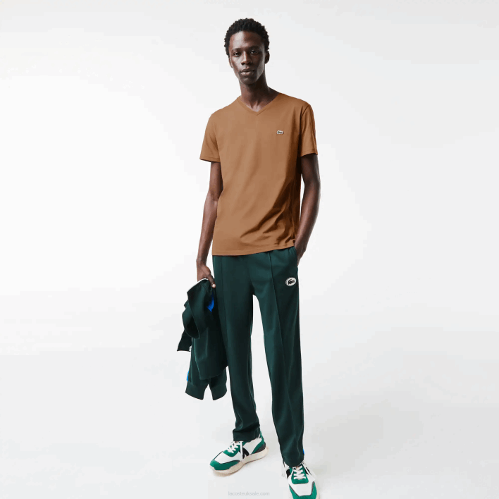Lacoste V-Neck Pima Cotton Jersey T-Shirt 646T613 Brown Z0W Men