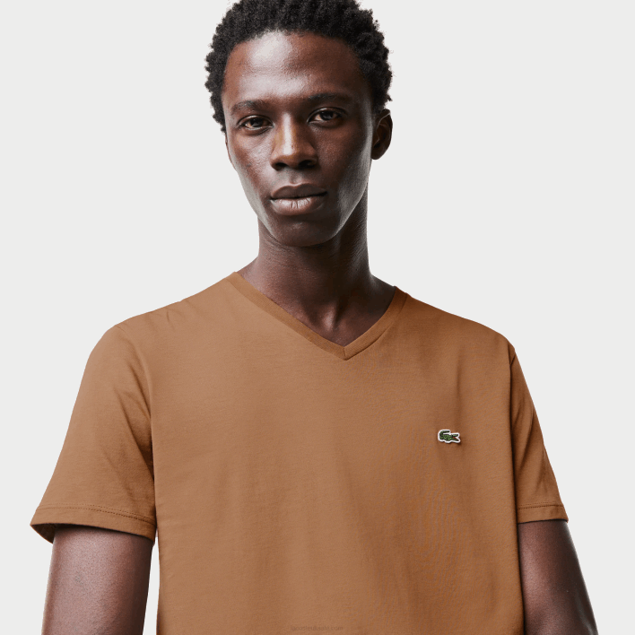 Lacoste V-Neck Pima Cotton Jersey T-Shirt 646T613 Brown Z0W Men