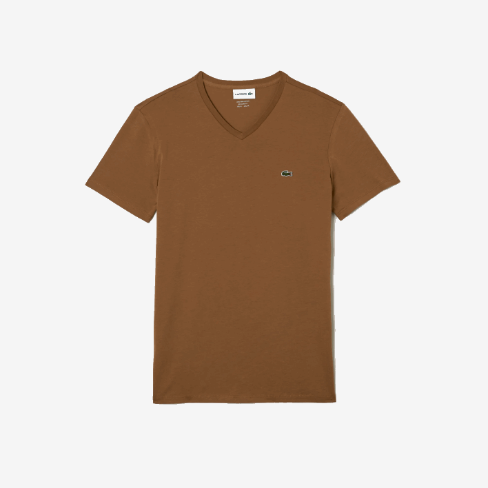 Lacoste V-Neck Pima Cotton Jersey T-Shirt 646T613 Brown Z0W Men