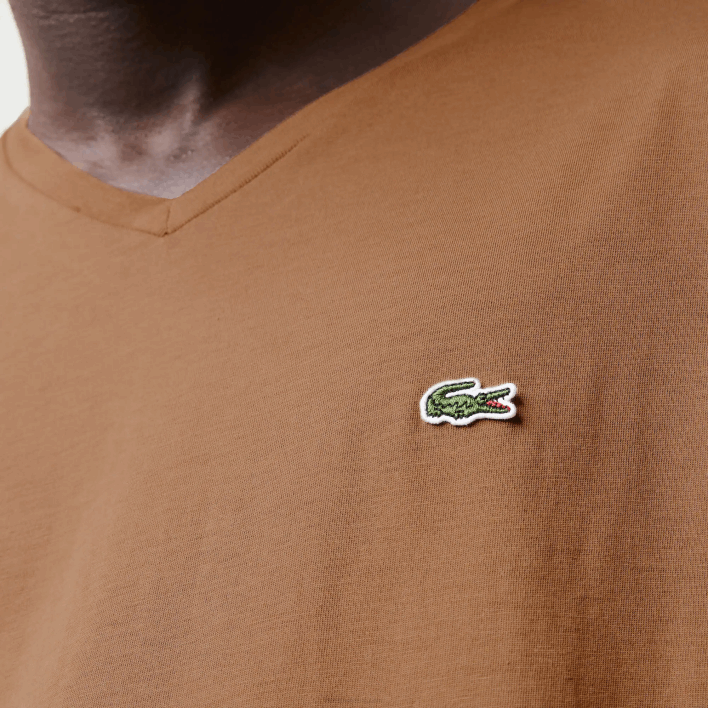 Lacoste V-Neck Pima Cotton Jersey T-Shirt 646T613 Brown Z0W Men