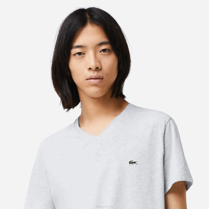 Lacoste V-Neck Pima Cotton Jersey T-Shirt 646T614 Grey Chine CCA Men
