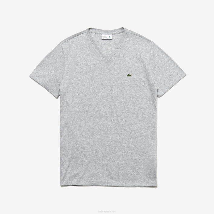 Lacoste V-Neck Pima Cotton Jersey T-Shirt 646T614 Grey Chine CCA Men