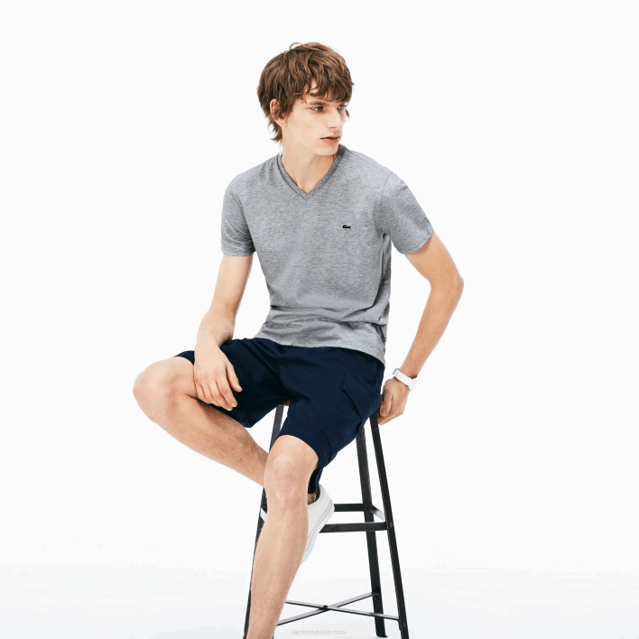 Lacoste V-Neck Pima Cotton Jersey T-Shirt 646T614 Grey Chine CCA Men