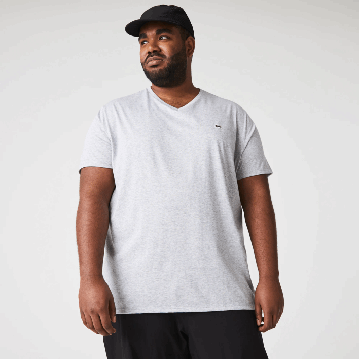 Lacoste V-Neck Pima Cotton Jersey T-Shirt 646T614 Grey Chine CCA Men