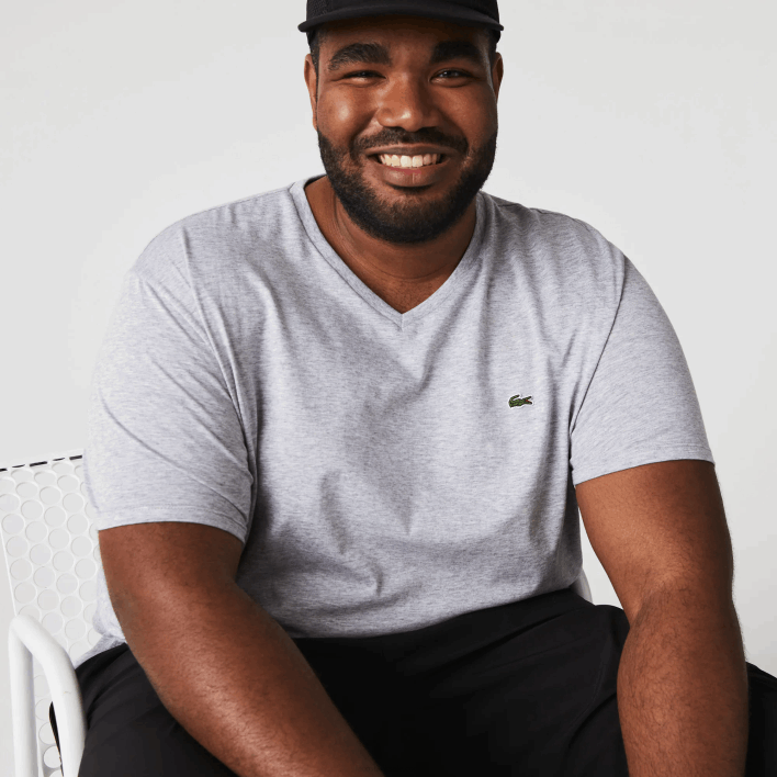 Lacoste V-Neck Pima Cotton Jersey T-Shirt 646T614 Grey Chine CCA Men