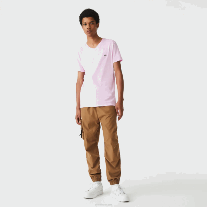 Lacoste V-Neck Pima Cotton Jersey T-Shirt 646T615 Pink Z4H Men