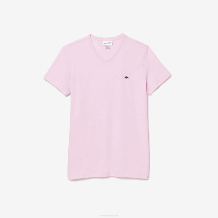 Lacoste V-Neck Pima Cotton Jersey T-Shirt 646T615 Pink Z4H Men