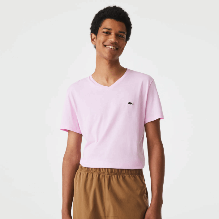 Lacoste V-Neck Pima Cotton Jersey T-Shirt 646T615 Pink Z4H Men