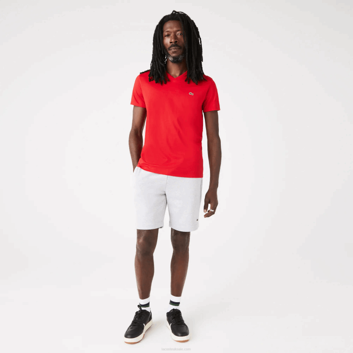 Lacoste V-Neck Pima Cotton Jersey T-Shirt 646T617 Red 240 Men