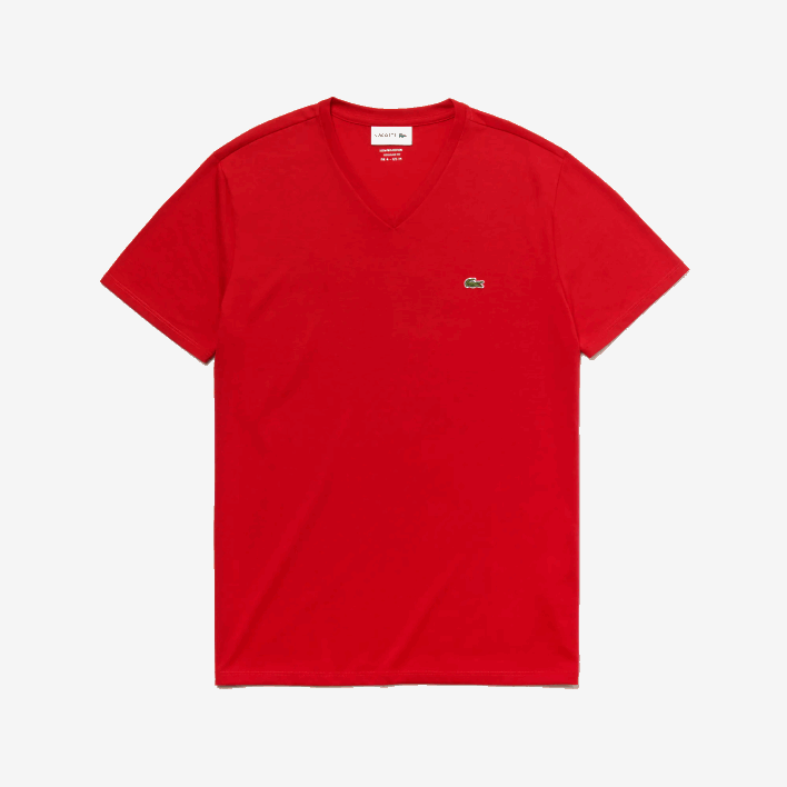 Lacoste V-Neck Pima Cotton Jersey T-Shirt 646T617 Red 240 Men