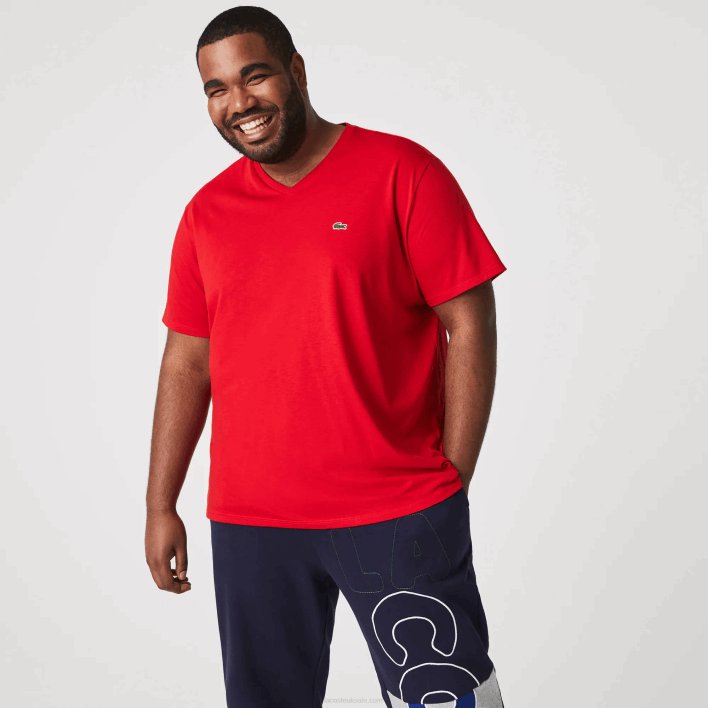 Lacoste V-Neck Pima Cotton Jersey T-Shirt 646T617 Red 240 Men