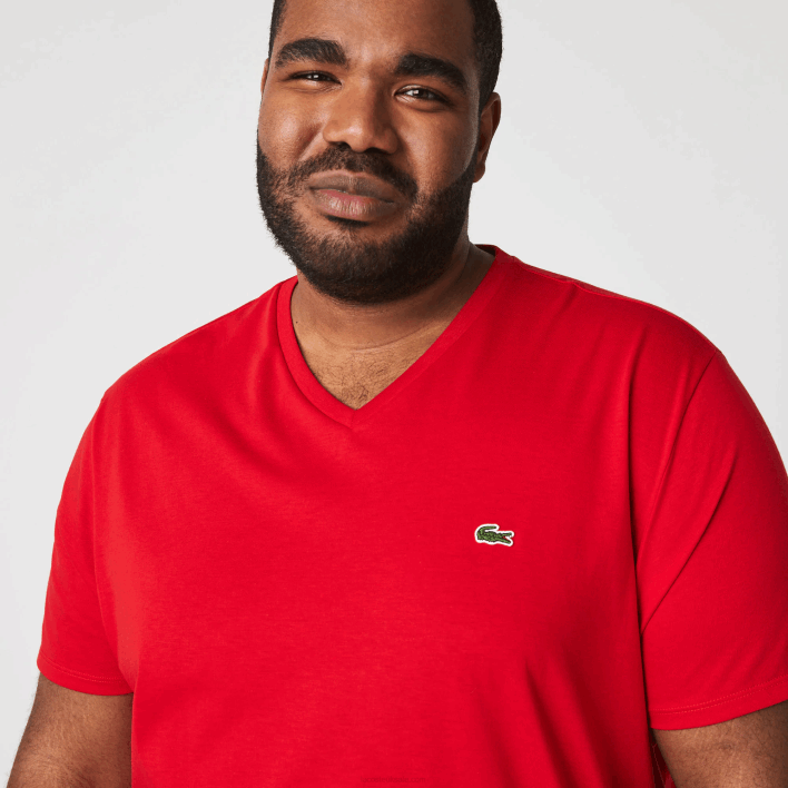 Lacoste V-Neck Pima Cotton Jersey T-Shirt 646T617 Red 240 Men