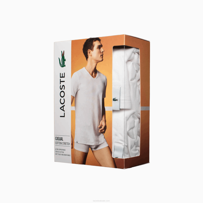 Lacoste V-neck Cotton Lounge T-shirt 2-Pack 646T1623 White 001 Men