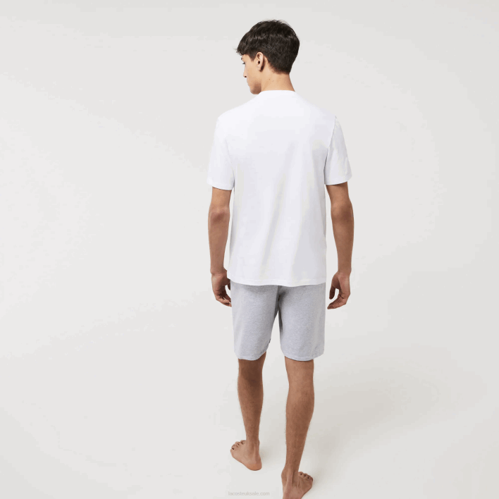 Lacoste Velour Crocodile Crew Neck Cotton Lounge T-Shirt 646T1343 White Green 7WJ Men