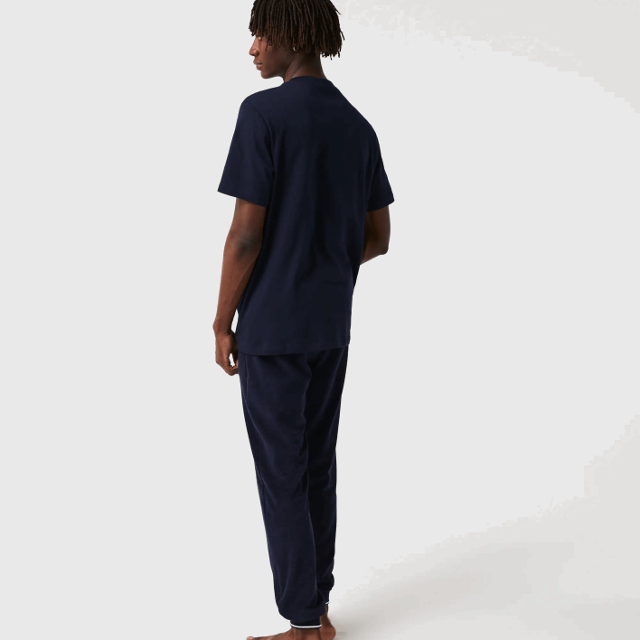 Lacoste Velour Crocodile Crew Neck Cotton Lounge T-Shirt 646T1344 Navy Blue 166 Men