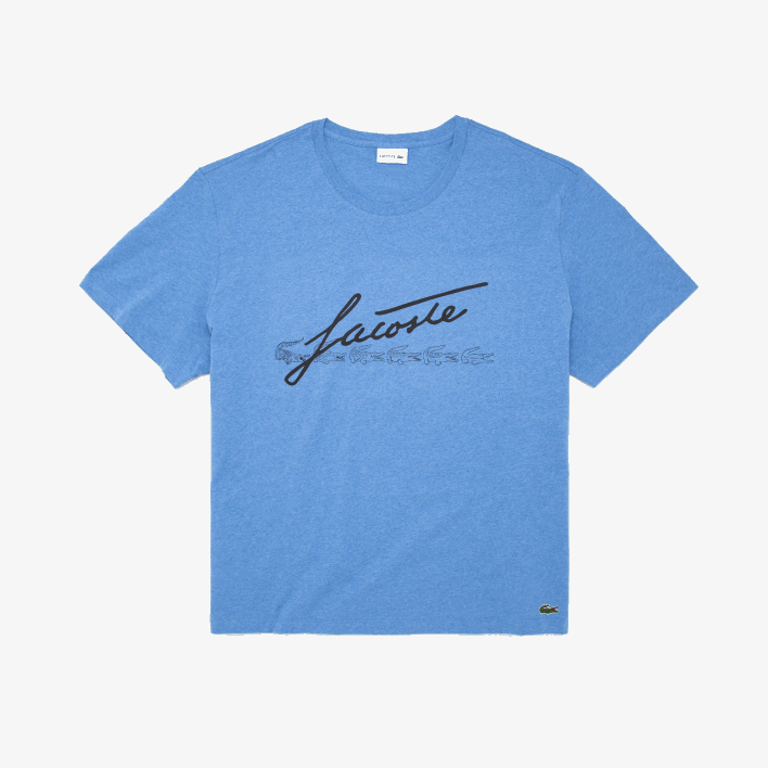 Lacoste XL Signature Print T-Shirt 646T848 Blue Chine HG3 Men