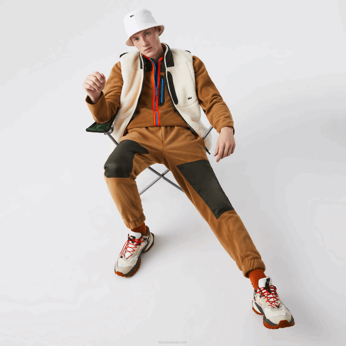 Lacoste Colorblock Polar Fleece Trackpants 646T1083 Brown Khaki Green 89F Men