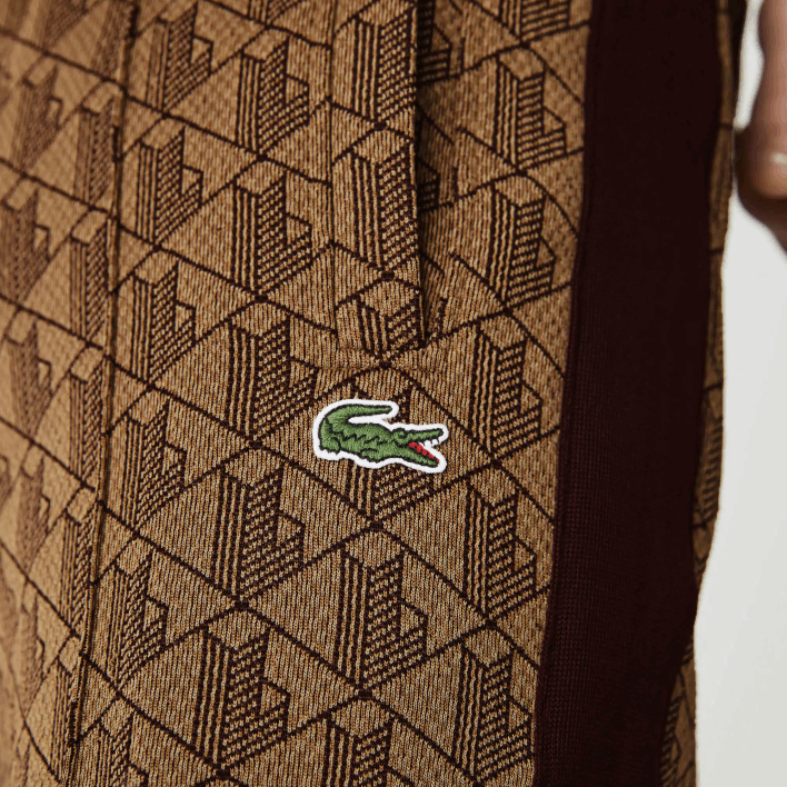 Lacoste LIVE Monogram Jacquard Tracksuit Pants 646T1186 Beige Bordeaux MKJ Men