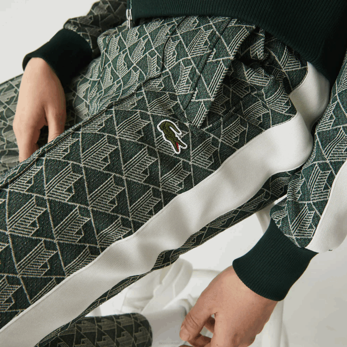 Lacoste LIVE Monogram Jacquard Tracksuit Pants 646T1187 Green Beige 7M4 Men