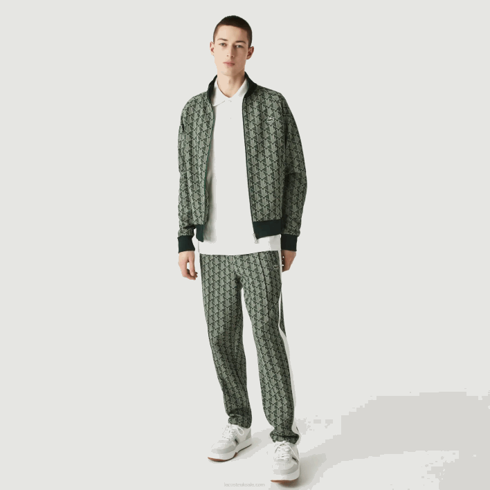 Lacoste LIVE Monogram Jacquard Tracksuit Pants 646T1187 Green Beige 7M4 Men