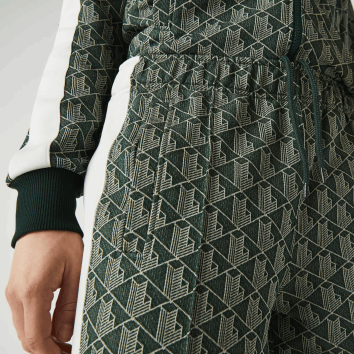 Lacoste LIVE Monogram Jacquard Tracksuit Pants 646T1187 Green Beige 7M4 Men