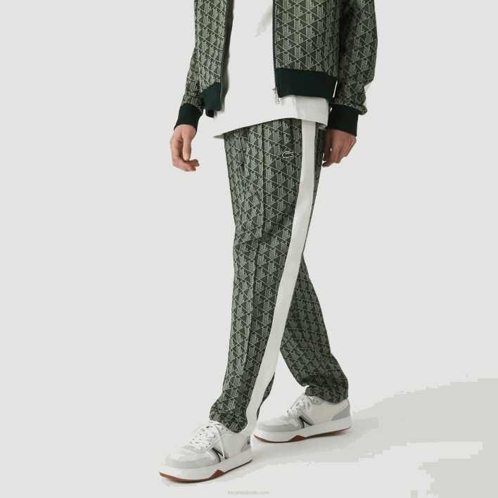 Lacoste LIVE Monogram Jacquard Tracksuit Pants 646T1187 Green Beige 7M4 Men