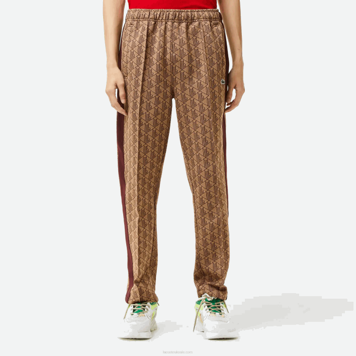 Lacoste Monogram Print Trackpants 646T278 Beige Bordeaux MKJ Men