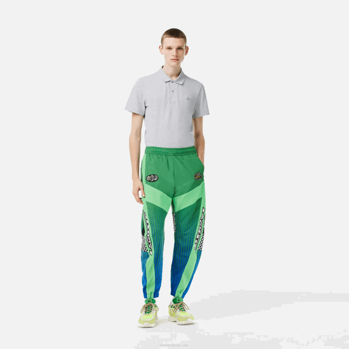 Lacoste Ombre Checkerboard Print Track Pants 646T338 Green Blue CHY Men