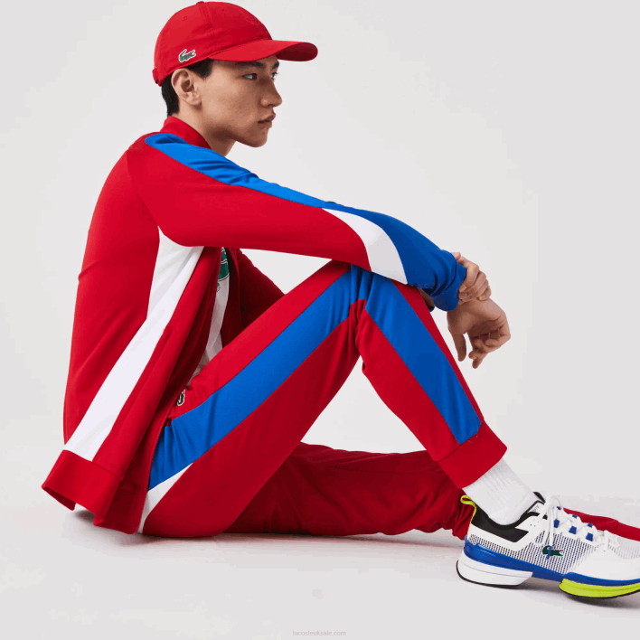 Lacoste SPORT Run-Resistant Tennis Trackpants 646T992 Red Blue White W50 Men