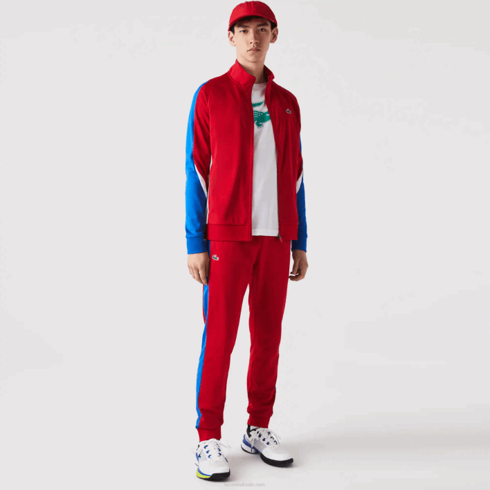 Lacoste SPORT Run-Resistant Tennis Trackpants 646T992 Red Blue White W50 Men