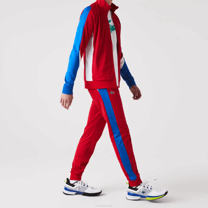 Lacoste SPORT Run-Resistant Tennis Trackpants 646T992 Red Blue White W50 Men