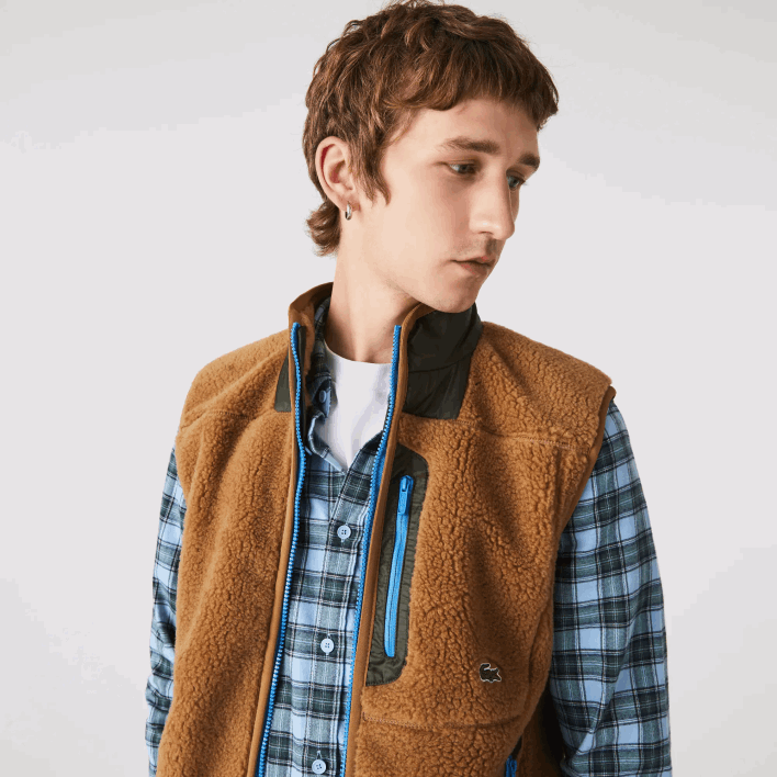 Lacoste Sherpa Fleece Vest 646T1262 Brown Khaki Green 89F Men
