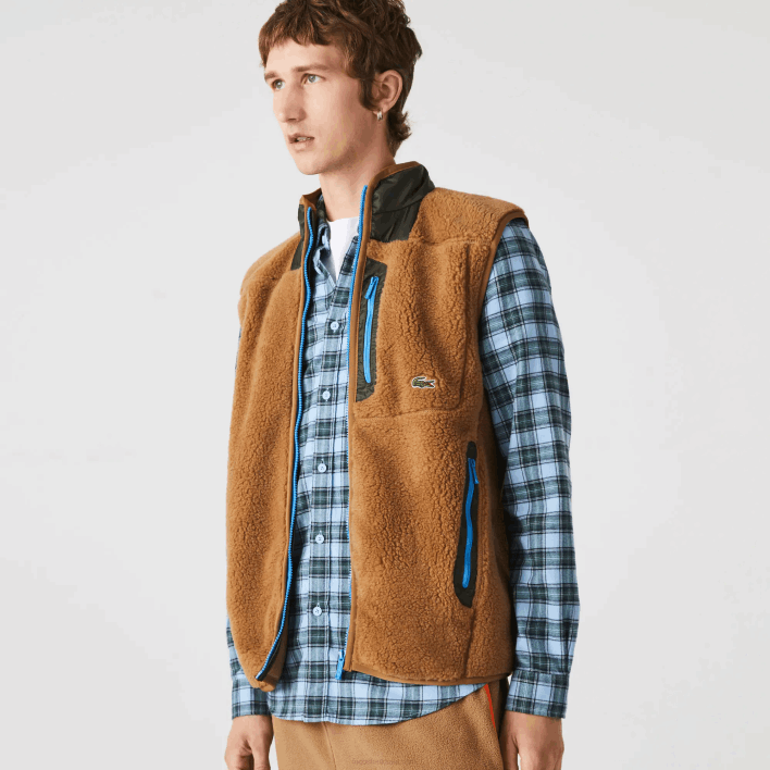 Lacoste Sherpa Fleece Vest 646T1262 Brown Khaki Green 89F Men
