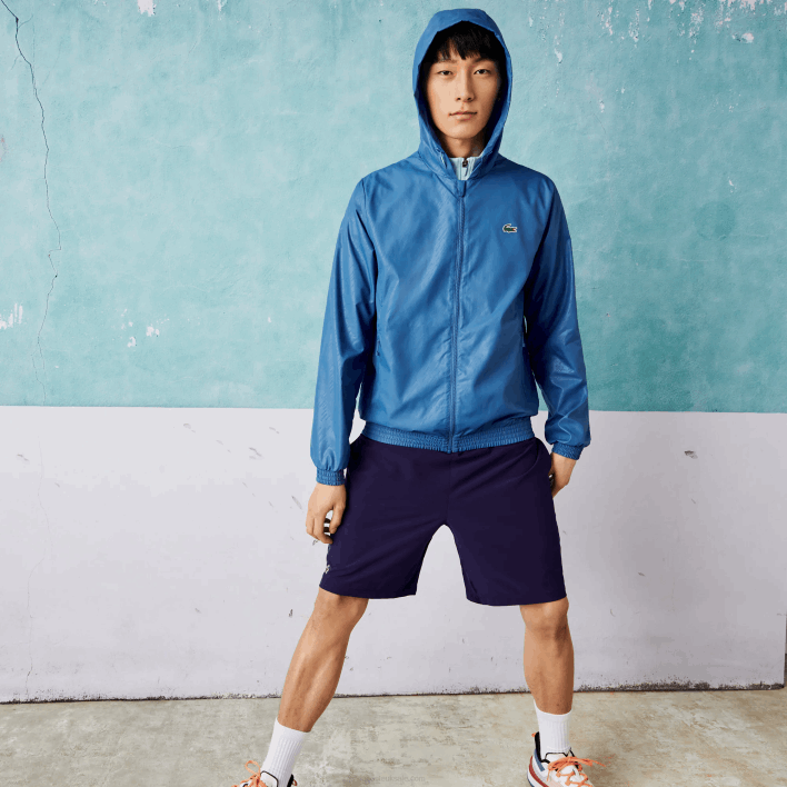 Lacoste SPORT Novak Djokovic Water-Repellent Windbreaker 646T1298 Blue White Q6T Men