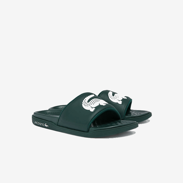 Lacoste Croco Dualiste Synthetic Logo Strap Slides 646T1764 Dark Green White 2D2 Men