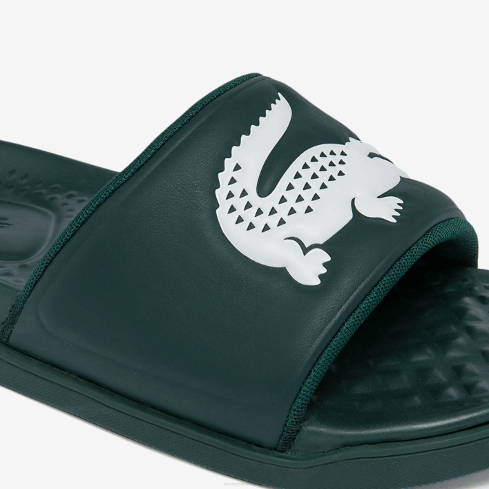 Lacoste Croco Dualiste Synthetic Logo Strap Slides 646T1764 Dark Green White 2D2 Men