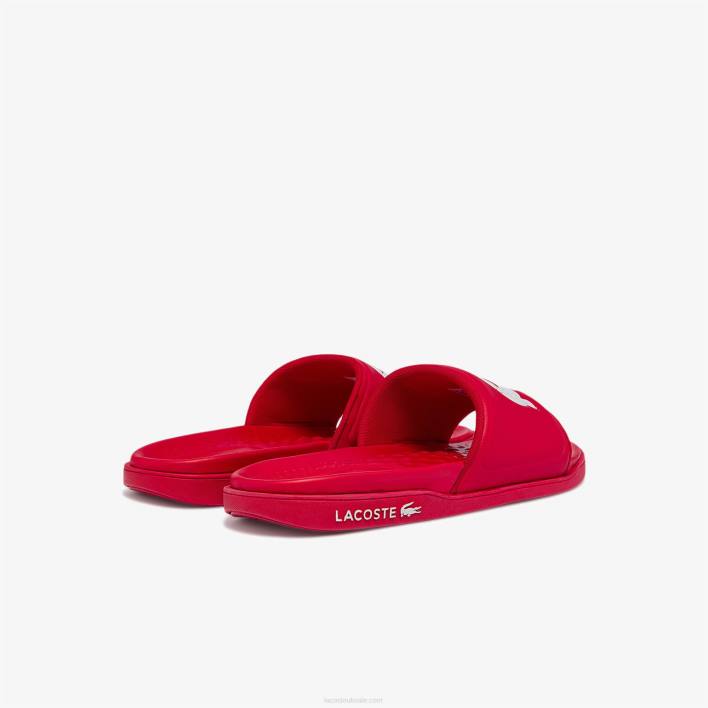 Lacoste Croco Dualiste Synthetic Logo Strap Slides 646T1767 Red White 17K Men