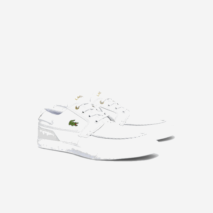 Lacoste Bayliss Deck Leather and Synthetic Boat Shoes 646T1802 White & Off White 65T Men