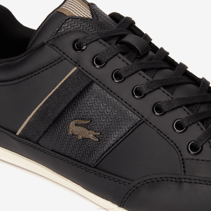 Lacoste Chaymon Leather and Synthetic Trainers 646T1715 Black Khaki 2H5 Men