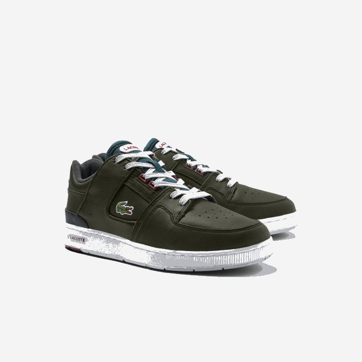 Lacoste Court Cage Leather Color Contrast Sneakers 646T1705 Khaki & White 255 Men